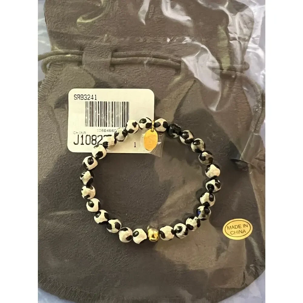 Chisel Stainless Steel Yellow IP-Plated Black Spot Agate Beaded Bracelet